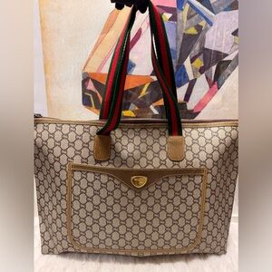 GUCCI Plus Jumbo Tote Bag Sherry Line Coated Canvas